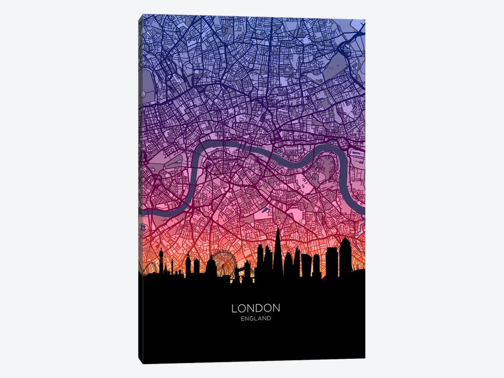 London Skyline Map Sunset by Michael Tompsett 1-piece Canvas Wall Art