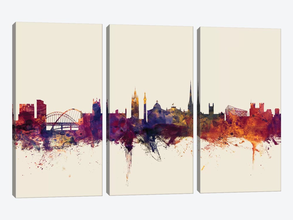 Newcastle, England, United Kingdom On Beige by Michael Tompsett 3-piece Canvas Print