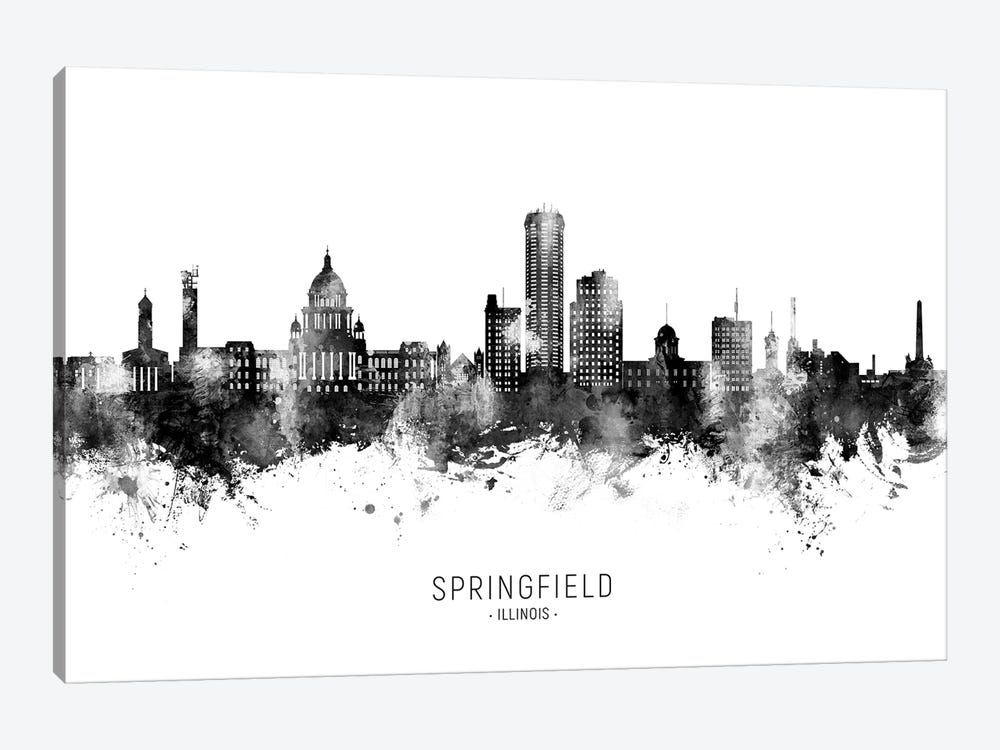 Springfield Illinois Skyline Name B&W by Michael Tompsett 1-piece Canvas Art
