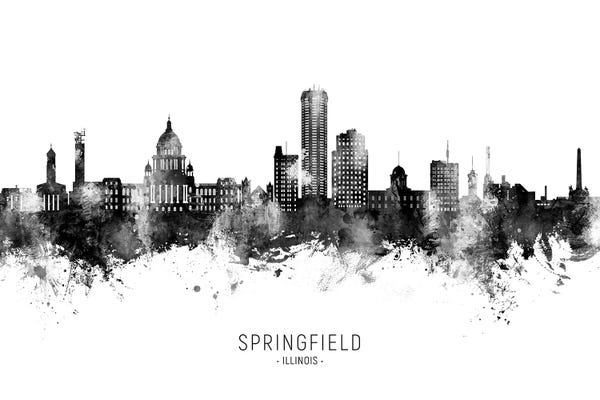 Springfield: Springfield Illinois Skyline Name B&W by Michael Tompsett