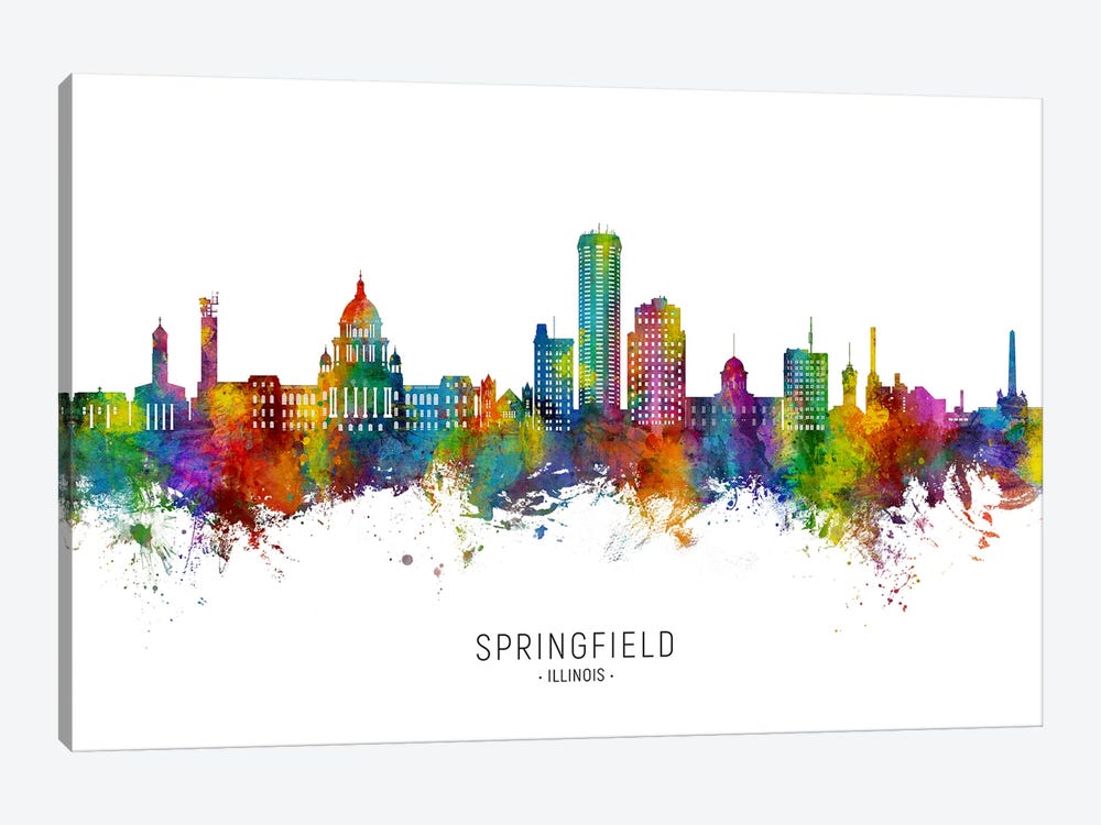 Springfield Illinois Skyline City Name by Michael Tompsett 1-piece Canvas Art Print
