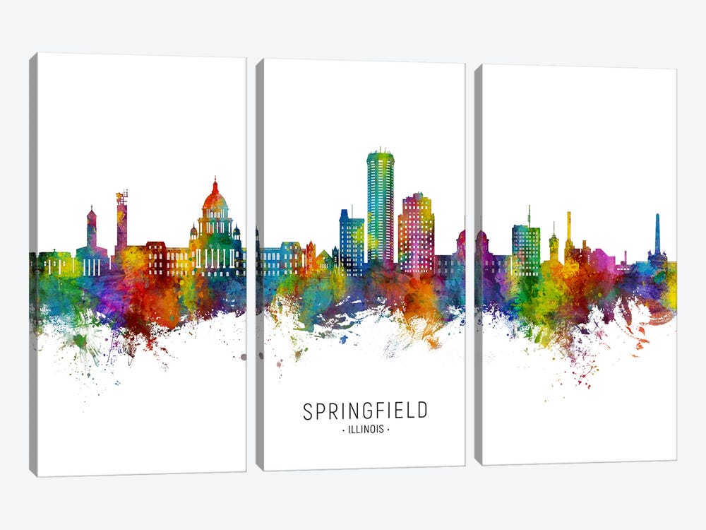 Springfield Illinois Skyline City Name by Michael Tompsett 3-piece Canvas Print