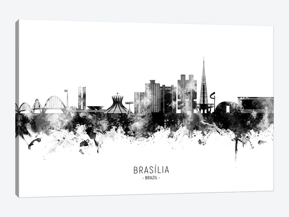 Brasilia Brazil Skyline Name B&W by Michael Tompsett 1-piece Canvas Wall Art