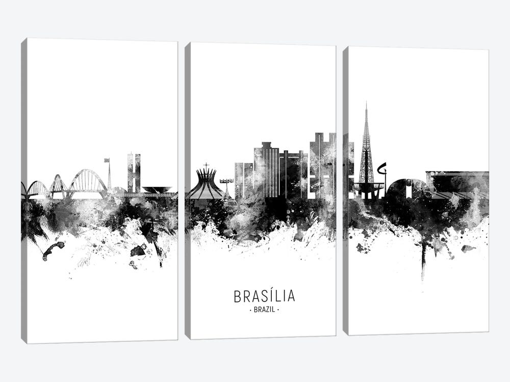 Brasilia Brazil Skyline Name B&W by Michael Tompsett 3-piece Canvas Artwork
