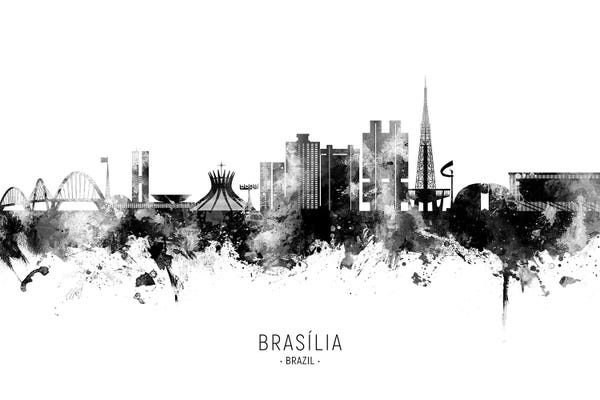 Brazil: Brasilia Brazil Skyline Name B&W by Michael Tompsett