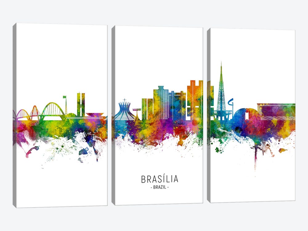 Brasilia Brazil Skyline City Name by Michael Tompsett 3-piece Canvas Print