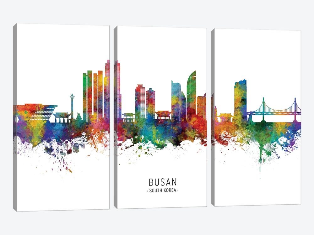 Busan South Korea Skyline by Michael Tompsett 3-piece Canvas Art Print