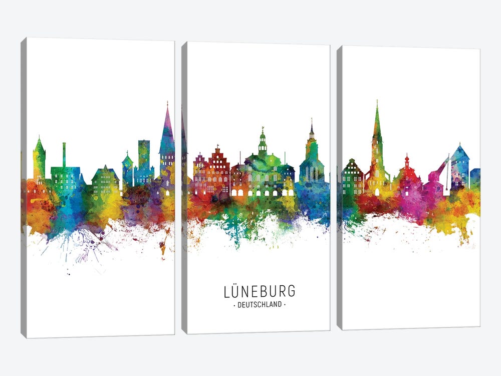 Luneburg Deutschland Skyline by Michael Tompsett 3-piece Canvas Art