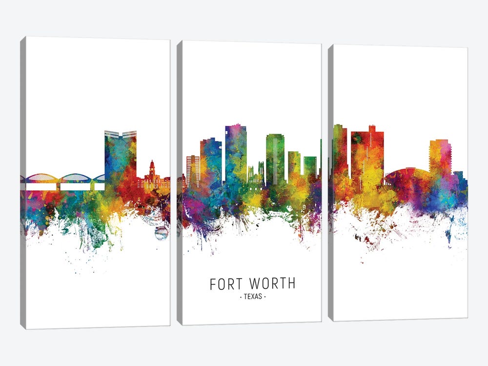Fort Worth Texas Skyline by Michael Tompsett 3-piece Canvas Art