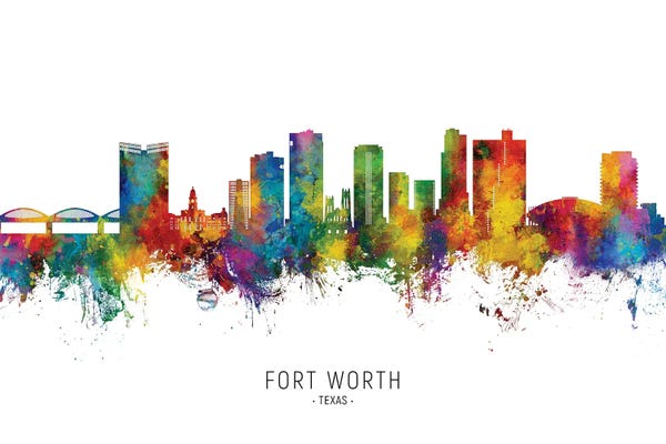 Michael Tompsett: Rainbow Splash Fort Worth Texas Skyline by Michael Tompsett