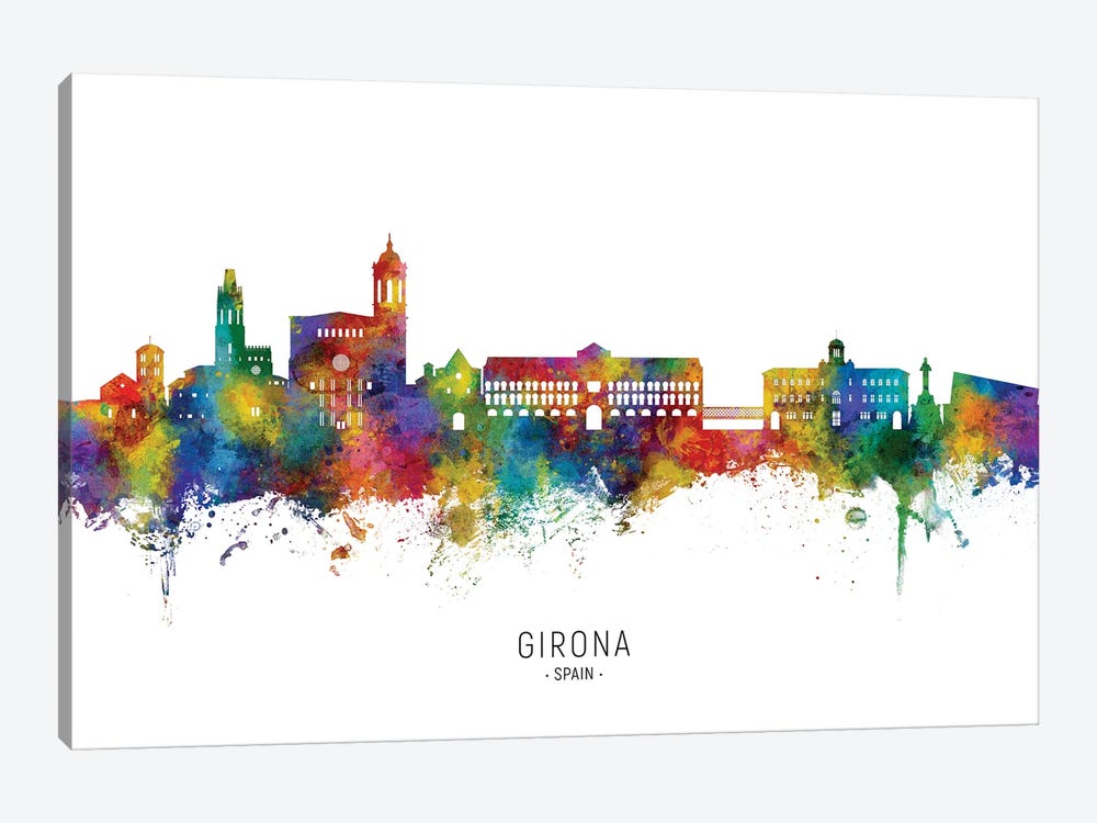 Girona Spain Skyline by Michael Tompsett 1-piece Canvas Artwork