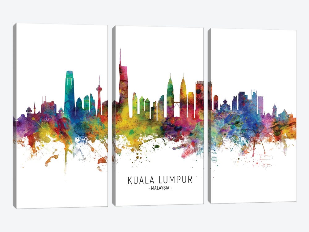 Kuala Lumpur Malaysia Skyline by Michael Tompsett 3-piece Canvas Artwork