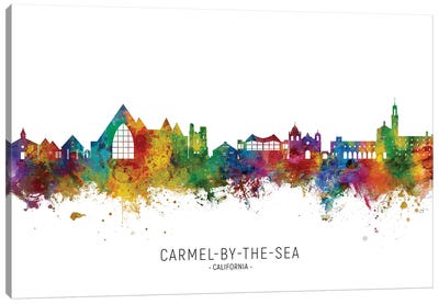 Carmel By The Sea Skyline City Name Canvas Art Print - Michael Tompsett