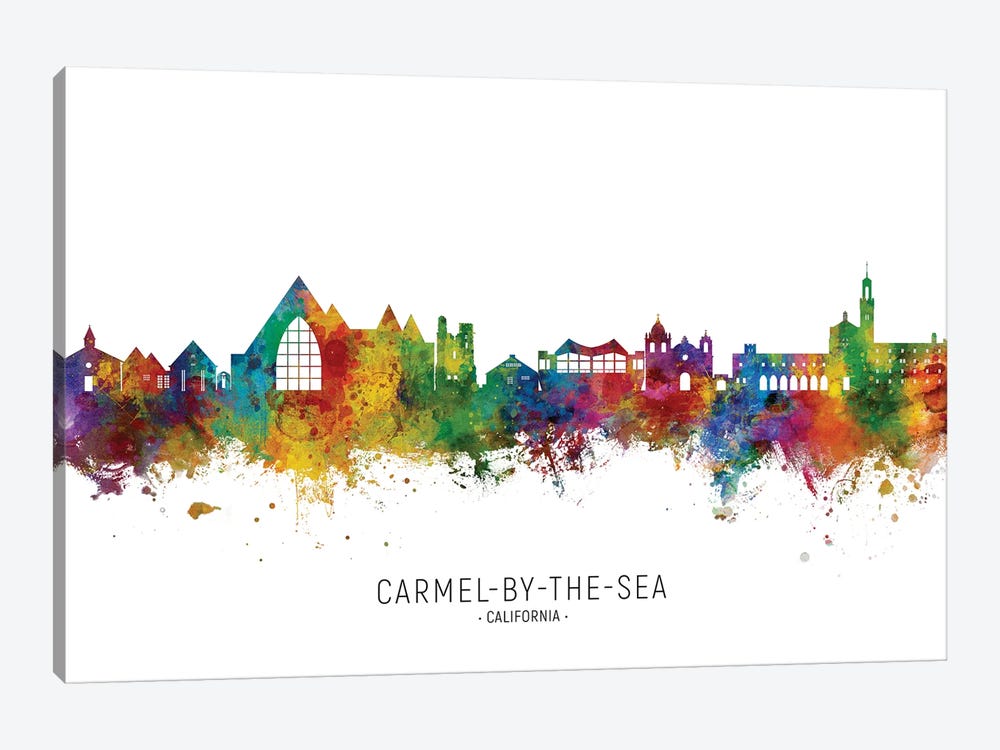 Carmel By The Sea Skyline City Name by Michael Tompsett 1-piece Canvas Print
