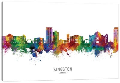 Kingston Jamaica Skyline City Name Canvas Art Print - Michael Tompsett