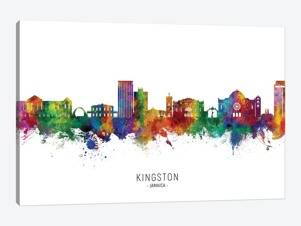Kingston Jamaica Skyline City Name by Michael Tompsett 1-piece Canvas Art Print