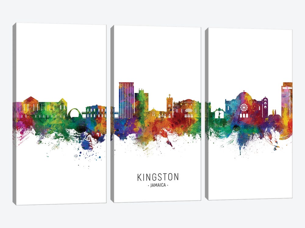Kingston Jamaica Skyline City Name by Michael Tompsett 3-piece Canvas Print
