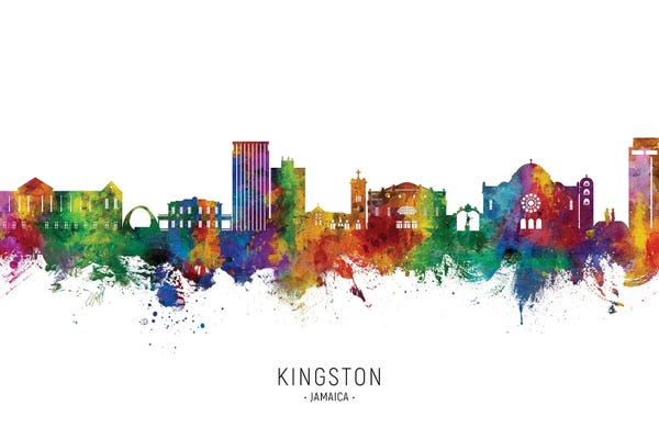 Jamaica: Kingston Jamaica Skyline City Name by Michael Tompsett