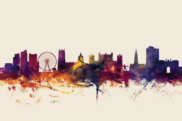 Nottingham: Beige Background Skyline Of Nottingham, England, United Kingdom by Michael Tompsett