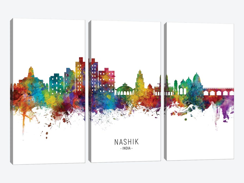 Nashik India Skyline City Name by Michael Tompsett 3-piece Canvas Art Print
