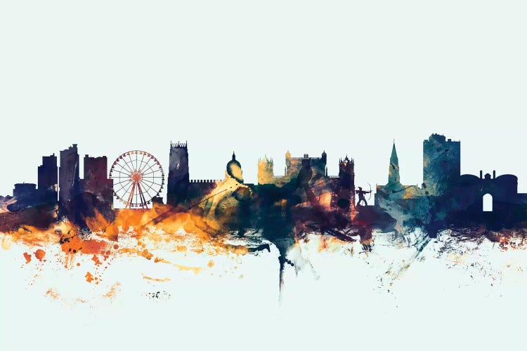 Blue Background Skyline Of Nottingham, England, United Kingdom by Michael Tompsett wall art