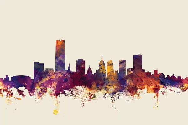 Oklahoma: Beige Background Skyline Of Oklahoma City, Oklahoma, USA by Michael Tompsett