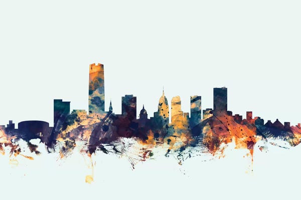 Michael Tompsett: Blue Background Skyline Of Oklahoma City, Oklahoma, USA by Michael Tompsett