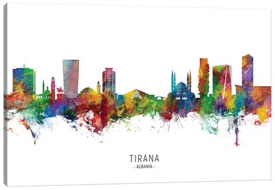 Tirana Albania Skyline City Name Canvas Art Print - Michael Tompsett