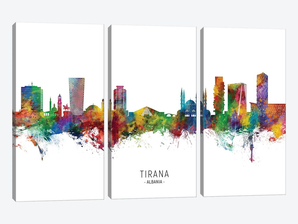 Tirana Albania Skyline City Name by Michael Tompsett 3-piece Canvas Art