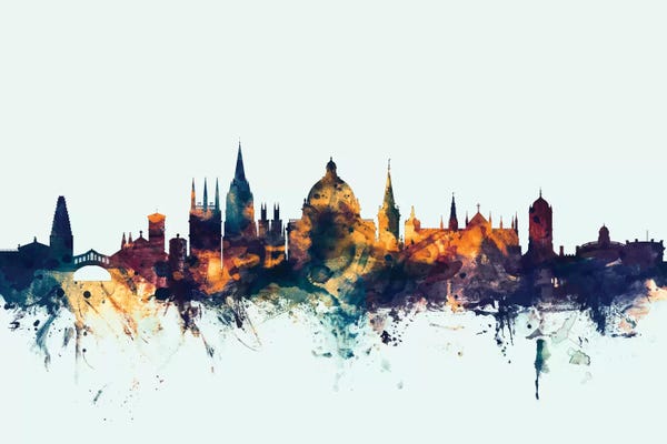 Oxford: Blue Background Skyline Of Oxford, England, United Kingdom by Michael Tompsett