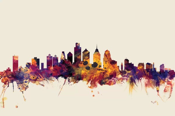 Philadelphia: Beige Background Skyline Of Philadelphia, Pennsylvania, USA by Michael Tompsett