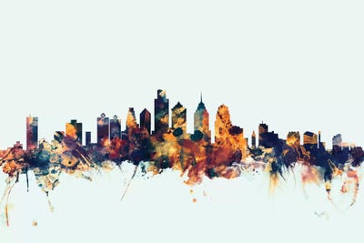 Blue Background Skyline Of Philadelphia, Pennsylvania, USA by Michael Tompsett canvas print