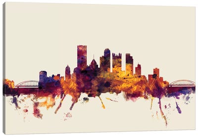 Pittsburgh, Pennsylvania, USA On Beige Canvas Art Print - Pittsburgh Art