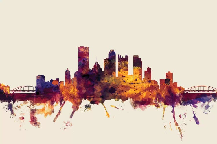 Beige Background Skyline Of Pittsburgh, Pennsylvania, USA
