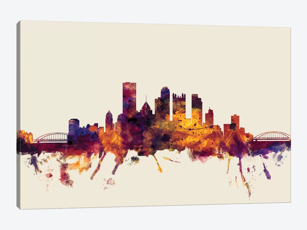 Pittsburgh, Pennsylvania, USA On Beige by Michael Tompsett 1-piece Canvas Art Print