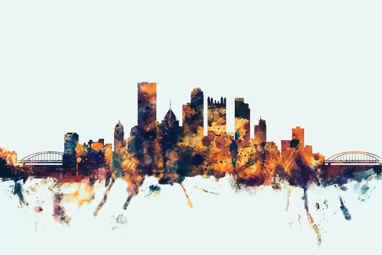 Blue Background Skyline Of Pittsburgh, Pennsylvania, USA