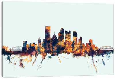 Pittsburgh, Pennsylvania, USA On Blue Canvas Art Print - Pittsburgh Skylines