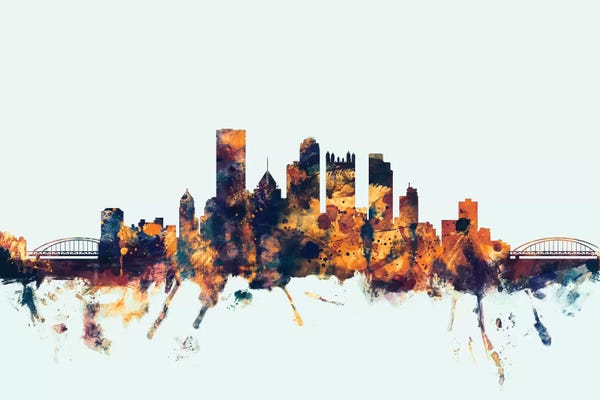 Michael Tompsett: Blue Background Skyline Of Pittsburgh, Pennsylvania, USA by Michael Tompsett