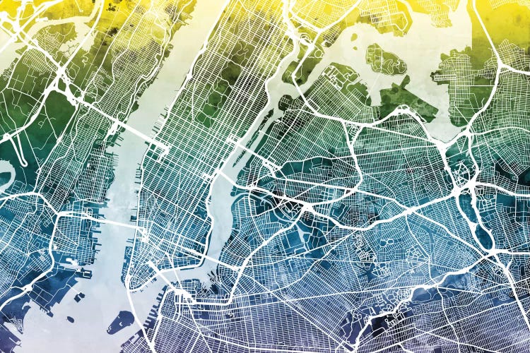 Gradient Map Of New York City, New York, USA I by Michael Tompsett canvas print