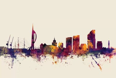 Beige Background Skyline Of Portsmouth, England, United Kingdom by Michael Tompsett canvas print