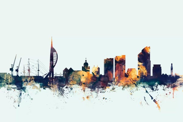 Portsmouth: Blue Background Skyline Of Portsmouth, England, United Kingdom by Michael Tompsett