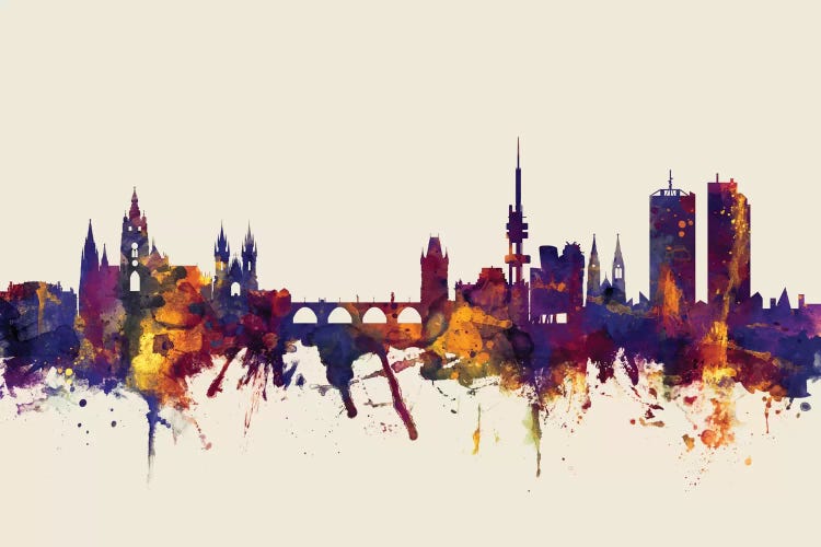 Prague, Czech Republic On Beige by Michael Tompsett wall art