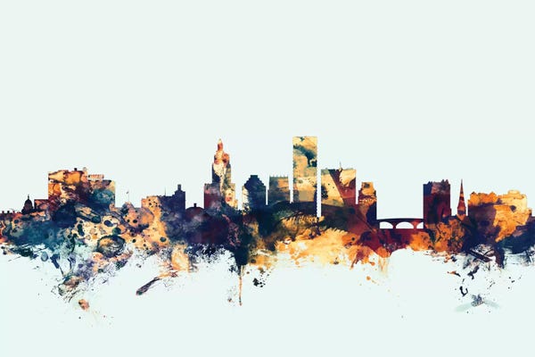 Rhode Island: Blue Background Skyline Of Providence, Rhode Island, USA by Michael Tompsett