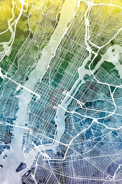 Maps: Gradient Map Of New York City, New York, USA II by Michael Tompsett