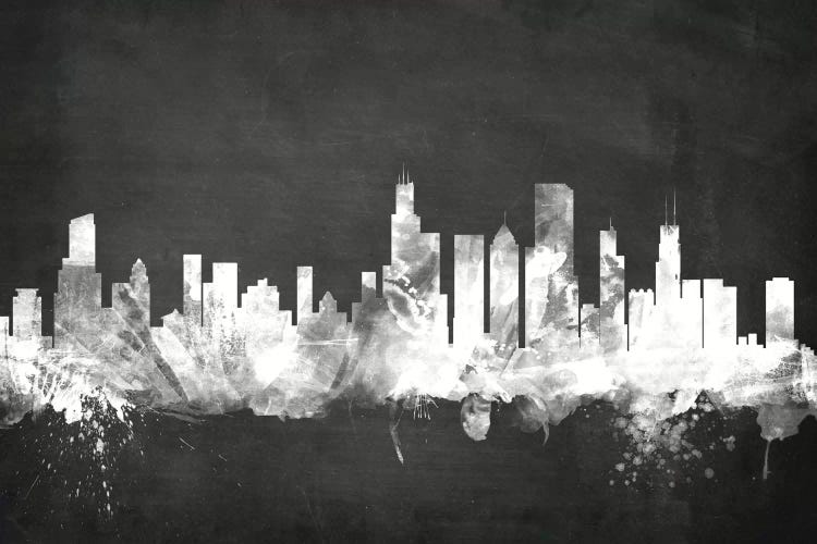 Blackboard Skyline Of  Chicago, Illinois, USA
