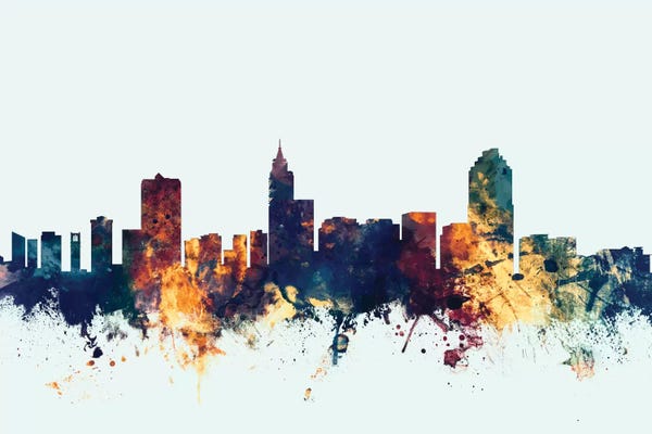 Michael Tompsett: Blue Background Skyline Of Raleigh, North Carolina, USA by Michael Tompsett