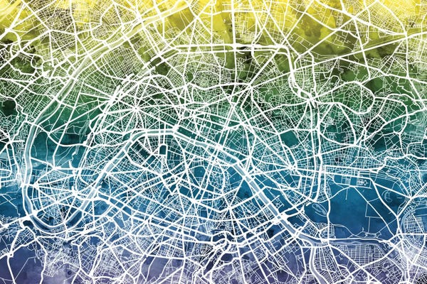 Color Gradient Urban Street Maps: Gradient Map Of Paris, France by Michael Tompsett