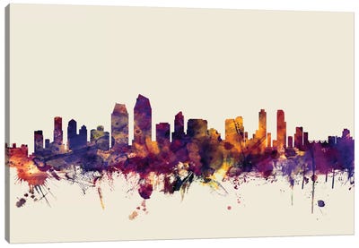 San Diego, California, USA On Beige Canvas Art Print - San Diego Skylines