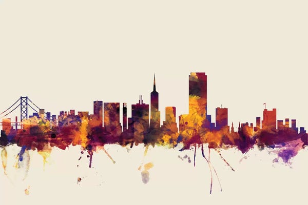San Francisco: Beige Background Skyline Of San Francisco, California, USA by Michael Tompsett