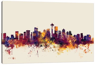 Seattle, Washington, USA On Beige Canvas Art Print - Washington Art